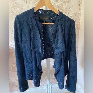 BCBG Max Azria blue perforated faux suede Eliot jacket, size S